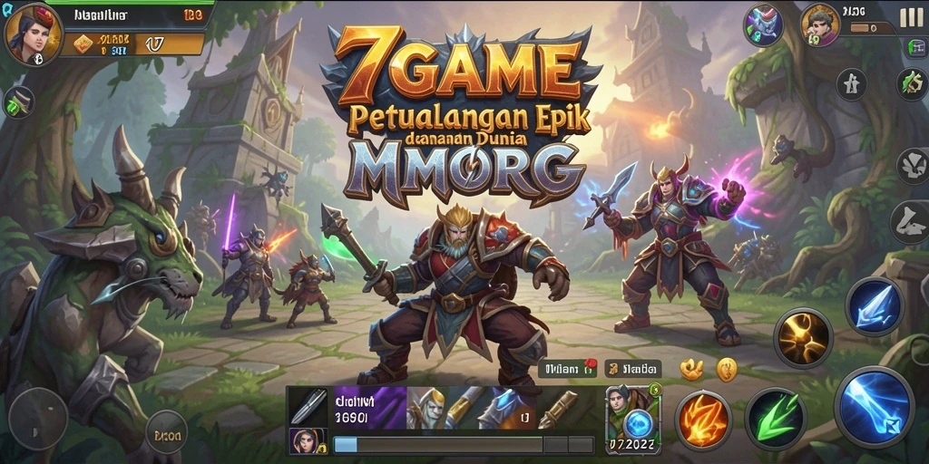 Tangkapan layar gameplay dari 7GAME yang penuh aksi MMORPG.