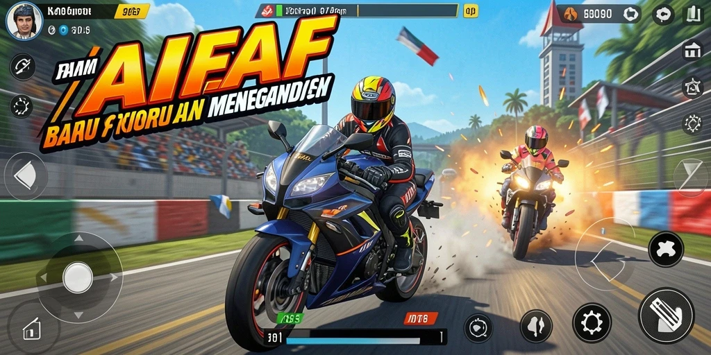 Tangkapan layar gameplay AFAF yang menegangkan saat balapan motor.