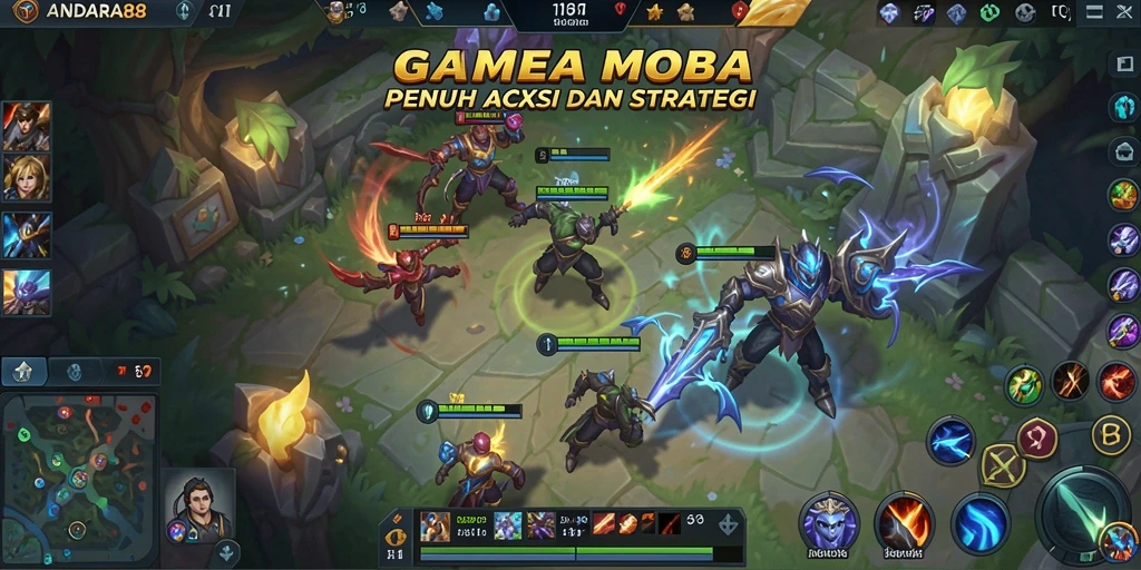 Tampilan menakjubkan dari gameplay MOBA <strong>ANDARA88</strong> yang penuh aksi.