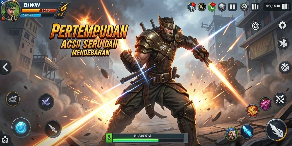 Screenshot utama BIWIN menampilkan aksi pertempuran yang epik.