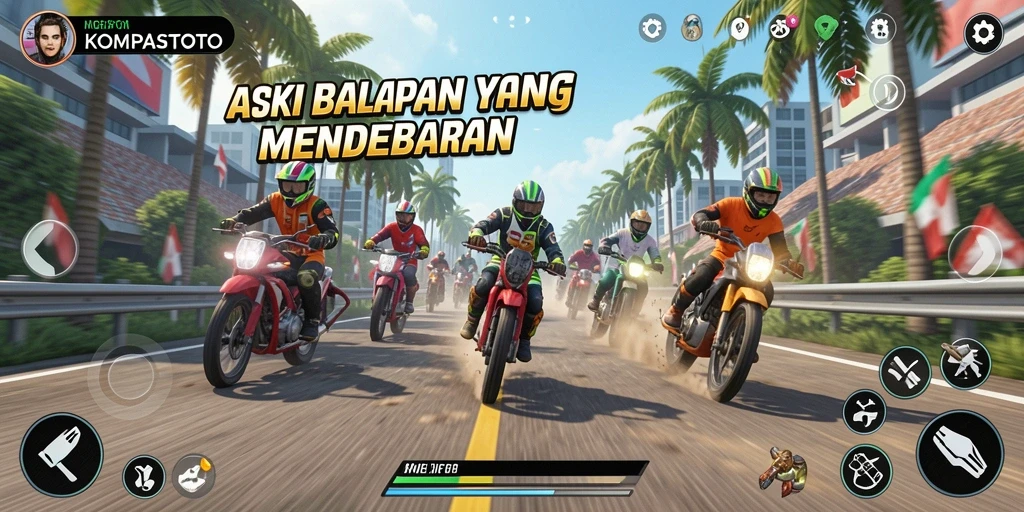 Screenshot gameplay <strong>KOMPASTOTO</strong> yang mendebarkan saat balapan.