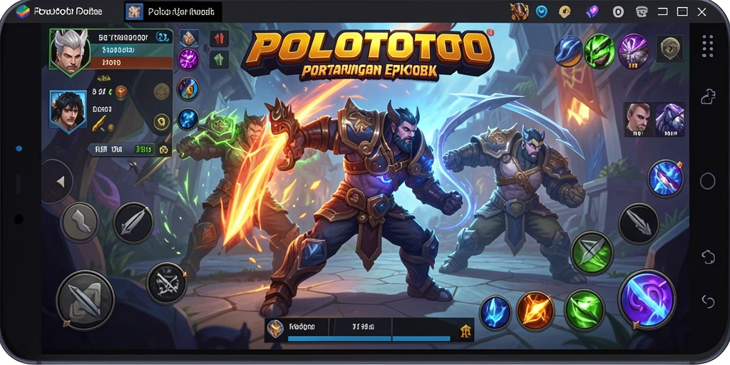 Screenshot utama POLOTOTO menampilkan aksi pertempuran tim yang seru.