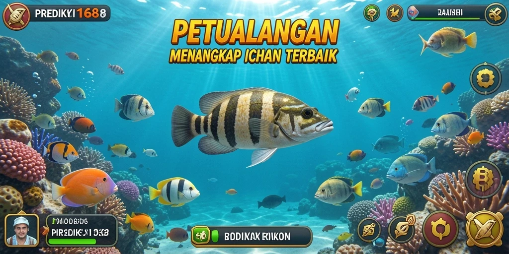 Screenshot gameplay PREDIKSI168 menampilkan aksi memancing yang mendebarkan.